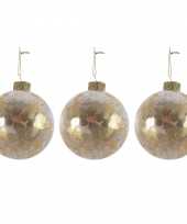 3x luxe glazen kerstballen goud met pailletten 8 cm