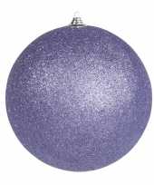 3x paarse grote decoratie kerstballen met glitter kunststof 25 cm