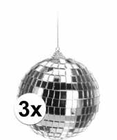 3x zilveren disco kerstballen 10 cm