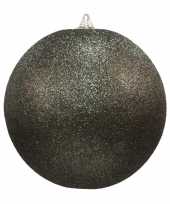 3x zwarte grote decoratie kerstballen met glitter kunststof 25 cm