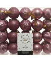 40x kunststof kerstballen mix oud roze 6 cm kerstboom versiering decoratie