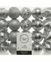 40x kunststof kerstballen mix zilver 6 cm kerstboom versiering decoratie