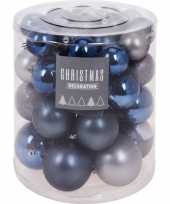 44x kunststof kerstballen mat glans glitter blauw grijs 5 6 7 8 cm kerstboom versiering decoratie