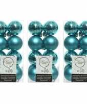 48x kunststof kerstballen glanzend mat turquoise blauwe 4 cm kerstboom versiering decoratie