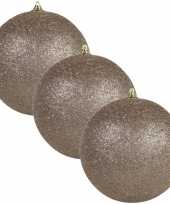 4x champagne grote kerstballen met glitter kunststof 13 5 cm