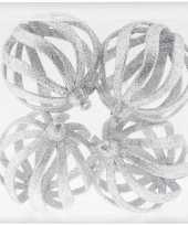 4x draad kerstballen zilver met glitter 8 cm van kunststof plastic
