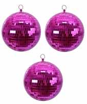4x fuchsia roze spiegelballen disco kerstballen 8 cm
