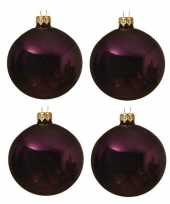 4x glazen kerstballen glans aubergine paars 10 cm kerstboom versiering decoratie