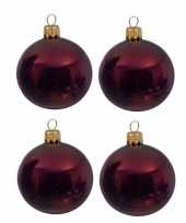 4x glazen kerstballen glans donkerrood 10 cm kerstboom versiering decoratie
