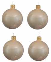4x glazen kerstballen glans licht parel champagne 10 cm kerstboom versiering decoratie