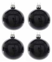 4x glazen kerstballen glans zwart 10 cm kerstboom versiering decoratie