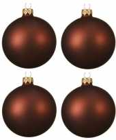 4x glazen kerstballen mat mahonie bruin 10 cm kerstboom versiering decoratie
