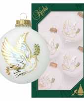 4x glazen witte kerstballen wit met duif 7 cm