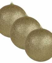 4x gouden grote kerstballen met glitter kunststof 13 5 cm