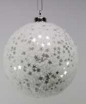 4x kunststof glitter kerstballen met sterretjes 10 cm