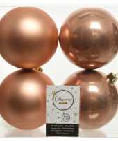 4x kunststof kerstballen glanzend mat zacht terra bruin 10 cm kerstboom versiering decoratie
