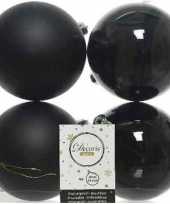4x kunststof kerstballen glanzend mat zwart 10 cm kerstboom versiering decoratie