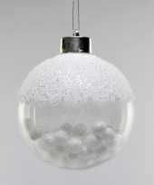 4x witte kunststof kerstballen met sneeuwballetjes 8 cm
