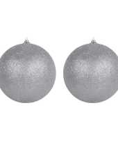 4x zilveren grote kerstballen met glitter kunststof 18 cm