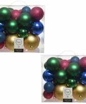 52x kunststof gekleurde mix kerstballen 6 8 10 cm