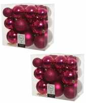 52x kunststof kerstballen mix bessen roze 6 8 10 cm kerstboom versiering decoratie