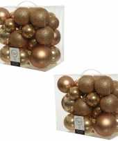 52x kunststof kerstballen mix camel bruin 6 8 10 cm kerstboom versiering decoratie