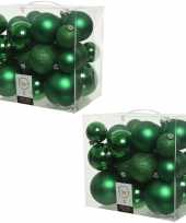 52x kunststof kerstballen mix kerst groen 6 8 10 cm kerstboom versiering decoratie