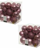 52x kunststof kerstballen mix oud roze 6 8 10 cm kerstboom versiering decoratie