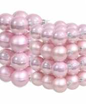 52x stuks roze glazen kerstballen 6 en 8 cm mat glans