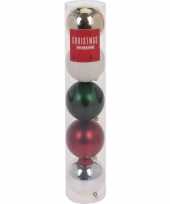5x kunststof kerstballen klassieke kleuren mat glans glitter 10 cm en folieslinger kerstboom versiering decoratie