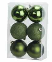 6x appelgroene kerstballen 8 cm kunststof mat glans glitter