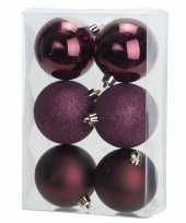 6x aubergine roze kerstballen 8 cm kunststof mat glans glitter