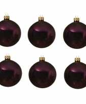 6x glazen kerstballen glans aubergine paars 8 cm kerstboom versiering decoratie