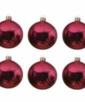 6x glazen kerstballen glans fuchsia roze 8 cm kerstboom versiering decoratie