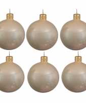 6x glazen kerstballen glans licht parel champagne 8 cm kerstboom versiering decoratie