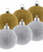 6x goud zilveren cotton balls kerstballen decoratie 6 5 cm