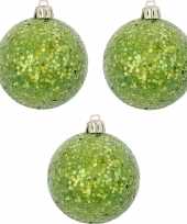 6x groene kerstballen met glitters 8 cm