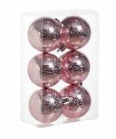 6x kunststof kerstballen cirkel motief roze 6 cm kerstboom versiering decoratie