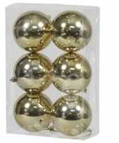 6x kunststof kerstballen glanzend goud 10 cm kerstboom versiering decoratie