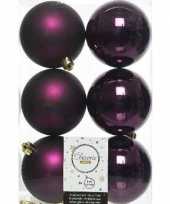 6x kunststof kerstballen glanzend mat aubergine paars 8 cm kerstboom versiering decoratie