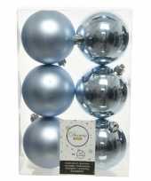 6x kunststof kerstballen glanzend mat lichtblauw 8 cm kerstboom versiering decoratie