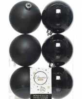 6x kunststof kerstballen glanzend mat zwart 8 cm kerstboom versiering decoratie
