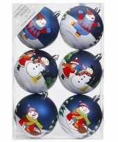 6x kunststof kerstballen met kerstmannen en sneeuwpoppen 8 cm