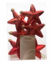 6x kunststof sterren kerstballen glans mat glitter kerstrood 7 cm kerstboom versiering decoratie
