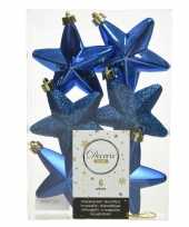 6x kunststof sterren kerstballen glans mat glitter kobalt blauw 7 cm kerstboom versiering decoratie