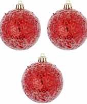 6x rode kerstballen met glitters 8 cm