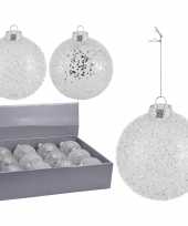 6x zilveren glitter kerstballen kunststof 10 cm type 1