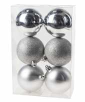 6x zilveren kerstballen 8 cm kunststof mat glans glitter