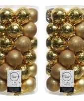 72x kunststof kerstballen mix goud 6 cm kerstboom versiering decoratie