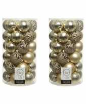 74x kunststof kerstballen mix champagne beige 6 cm kerstboom versiering decoratie